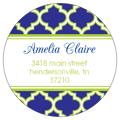 Navy and Lime Greek Pattern Round Address Labels